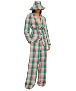 Pantaloni Tailoring A Gamba Dritta In Lino Madras^MSGM Shop