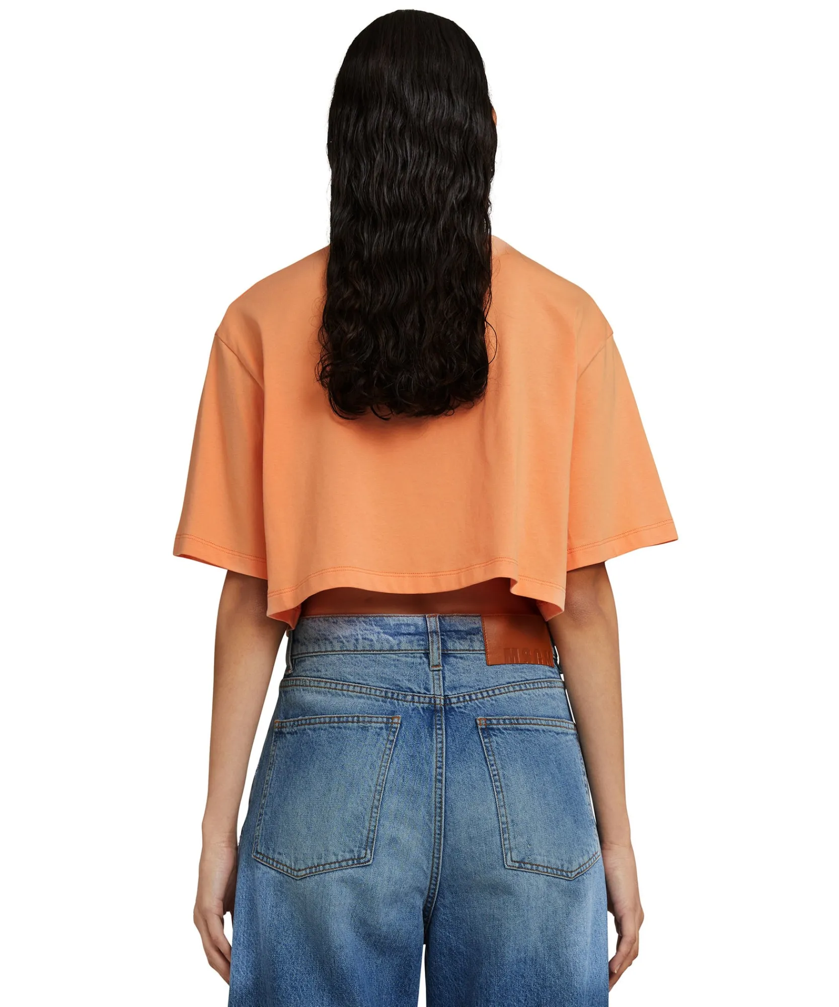 T-Shirt Crop Girocollo In Cotone Tinta Unita Con Grafica " Sunset"^MSGM Outlet