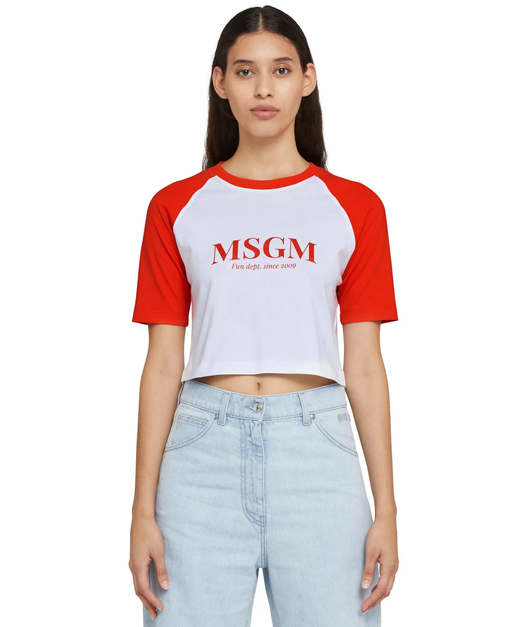 T-Shirt Crop In Cotone Con Stampa "Fun Department"^MSGM New