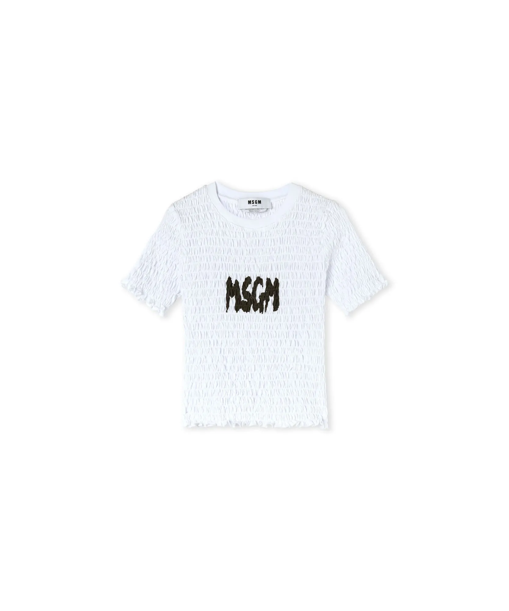 T-Shirt Crop In Cotone Con Lavorazione Punto Smock^MSGM Cheap