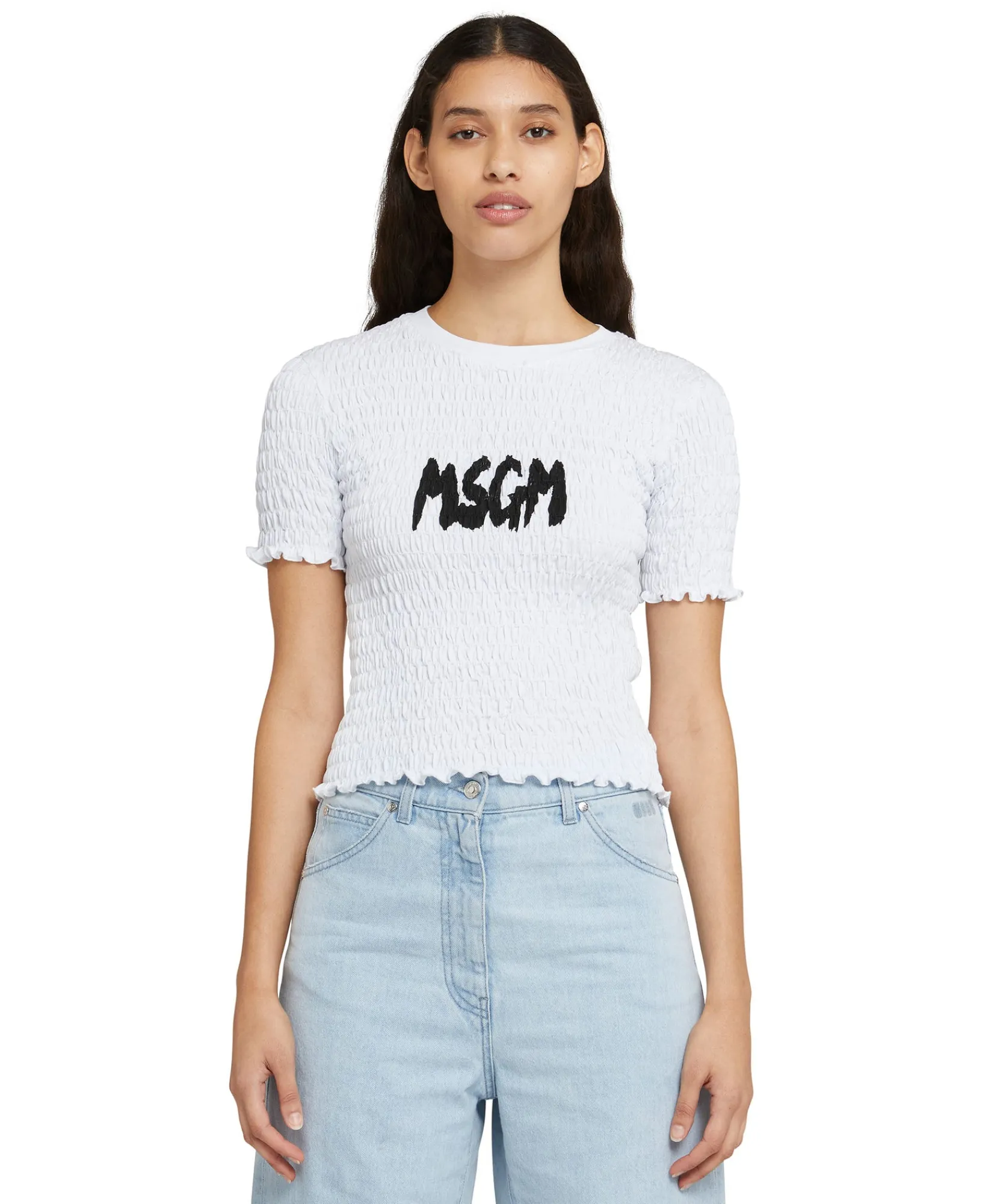 T-Shirt Crop In Cotone Con Lavorazione Punto Smock^MSGM Cheap