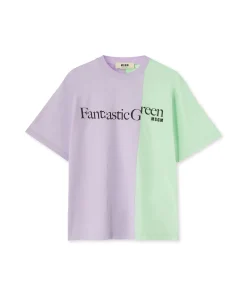 T-Shirt Girocollo Bicolore In Cotone Organico Della Capsule Fantastic Green^MSGM Fashion