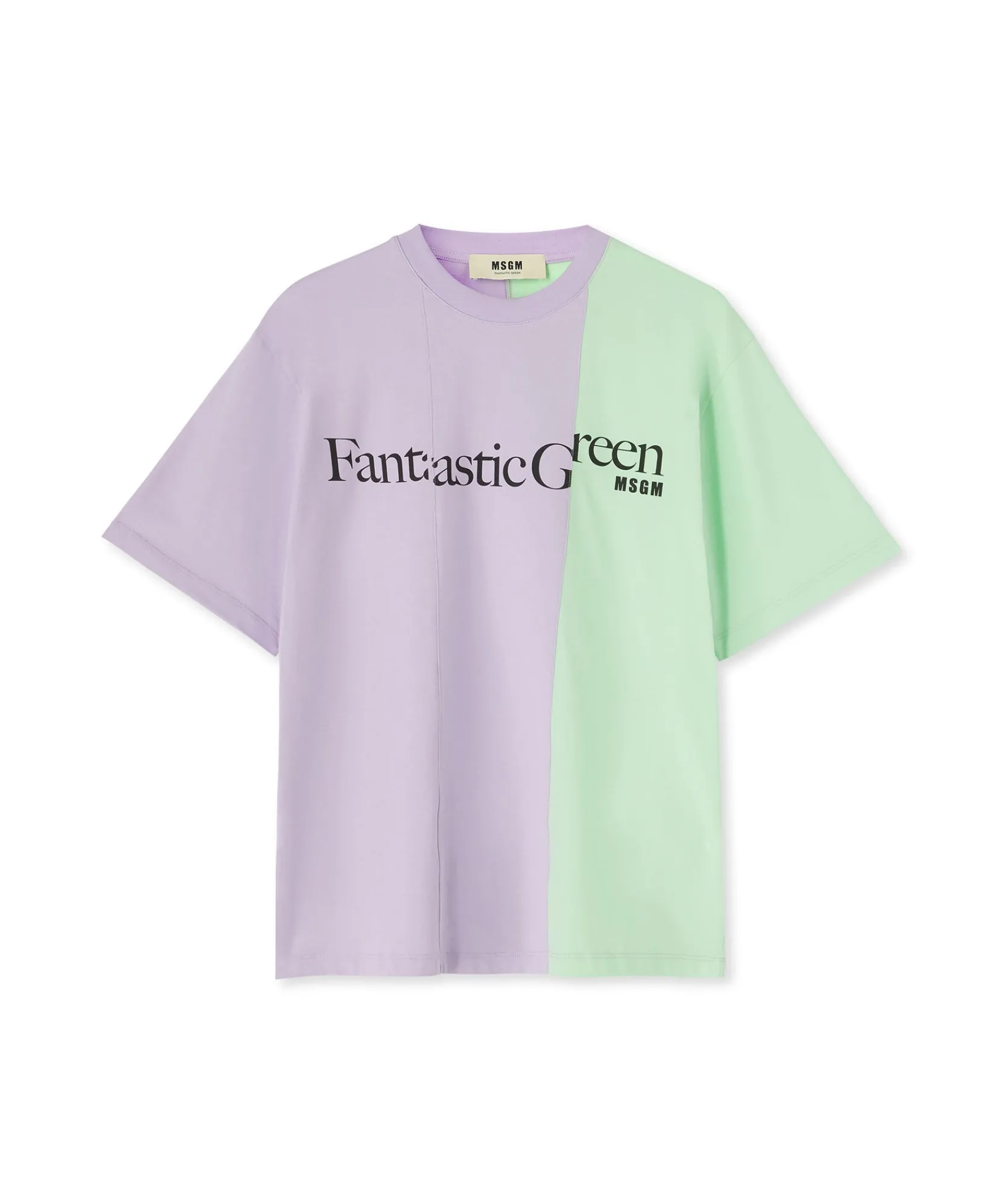 T-Shirt Girocollo Bicolore In Cotone Organico Della Capsule Fantastic Green^MSGM Fashion