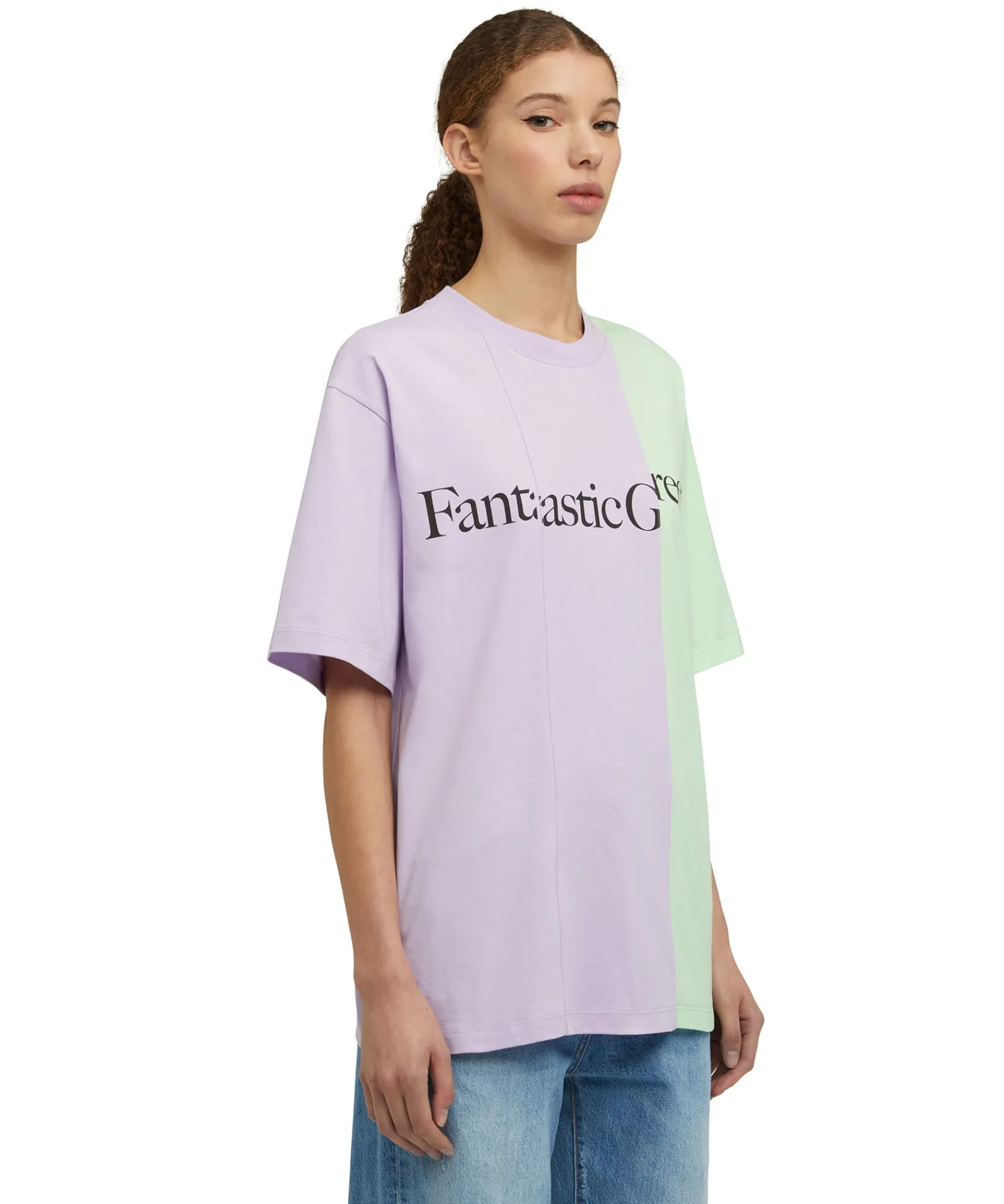 T-Shirt Girocollo Bicolore In Cotone Organico Della Capsule Fantastic Green^MSGM Fashion