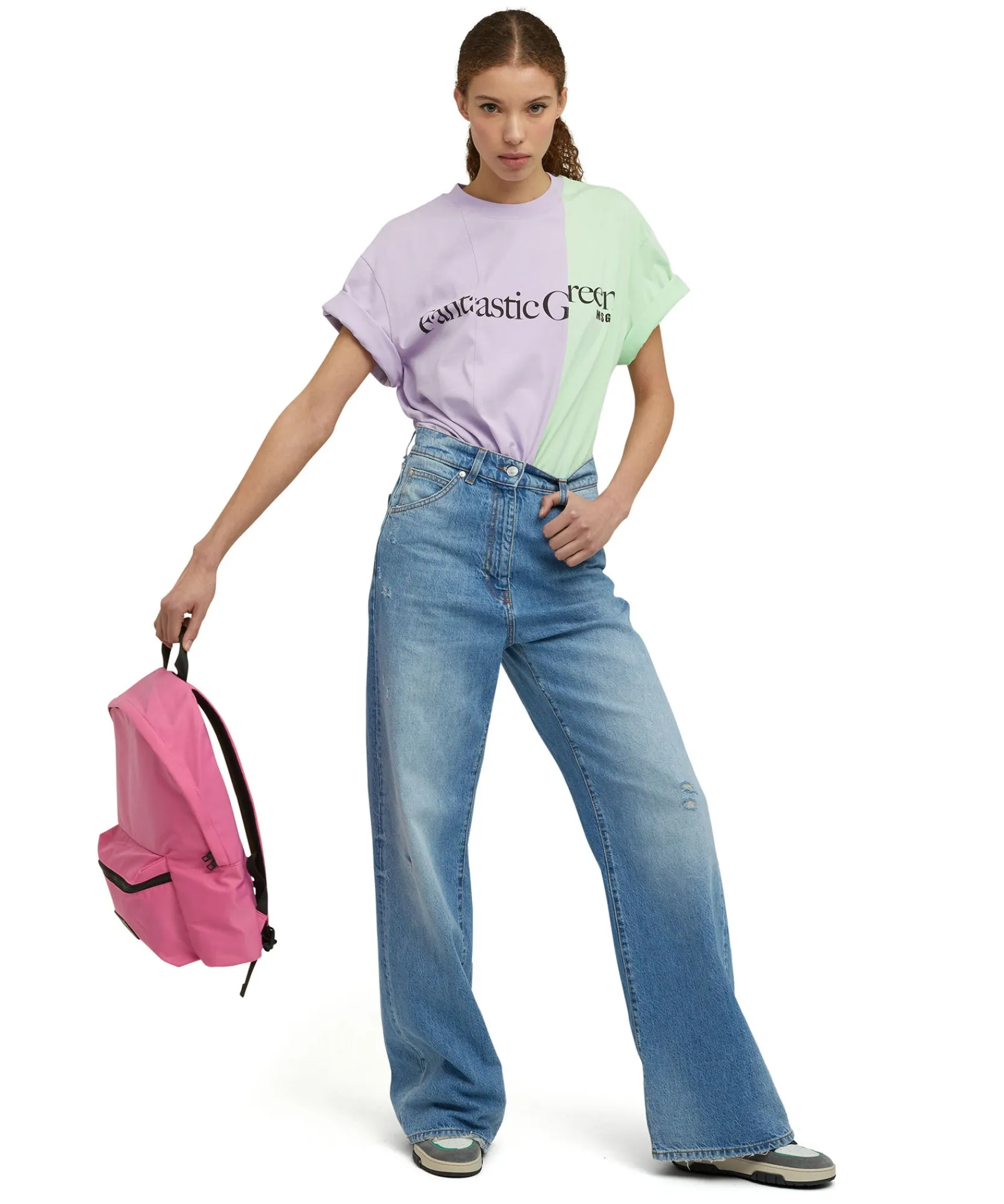 T-Shirt Girocollo Bicolore In Cotone Organico Della Capsule Fantastic Green^MSGM Fashion