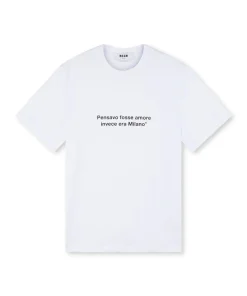 T-Shirt Girocollo Con Quote "Pensavo Fosse Amore Invece Era Milano"^MSGM Online