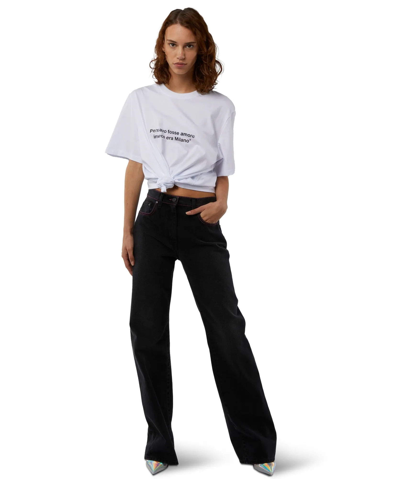 T-Shirt Girocollo Con Quote "Pensavo Fosse Amore Invece Era Milano"^MSGM Online