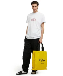 T-Shirt Girocollo In Cotone Con Logo E Grafica