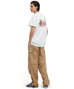 T-Shirt Girocollo In Cotone Tinta Unita Con Grafica
