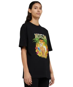 T-Shirt Girocollo In Cotone Con Grafica