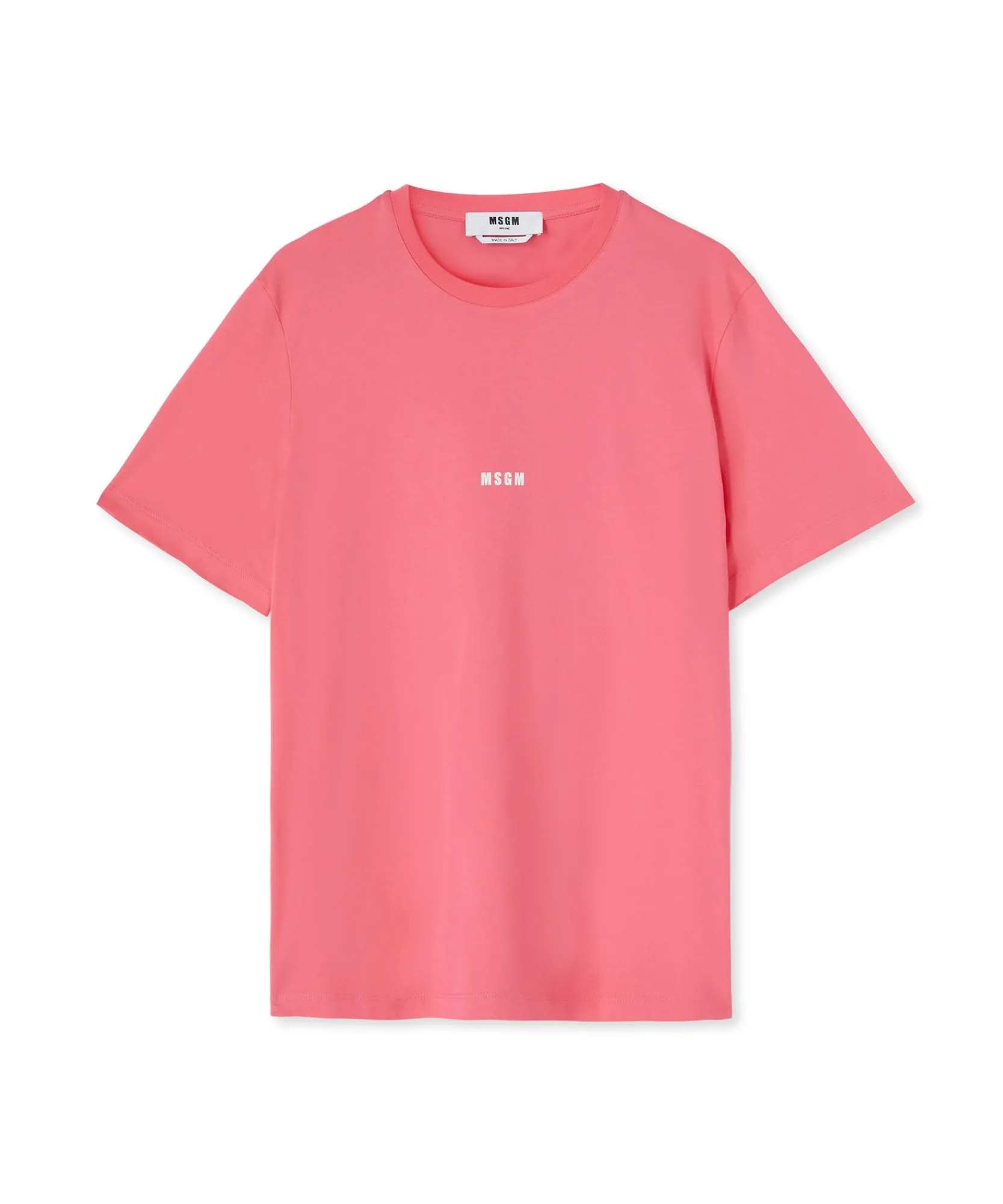 T-Shirt Girocollo In Cotone Tinta Unita Con Micro Logo ^MSGM New