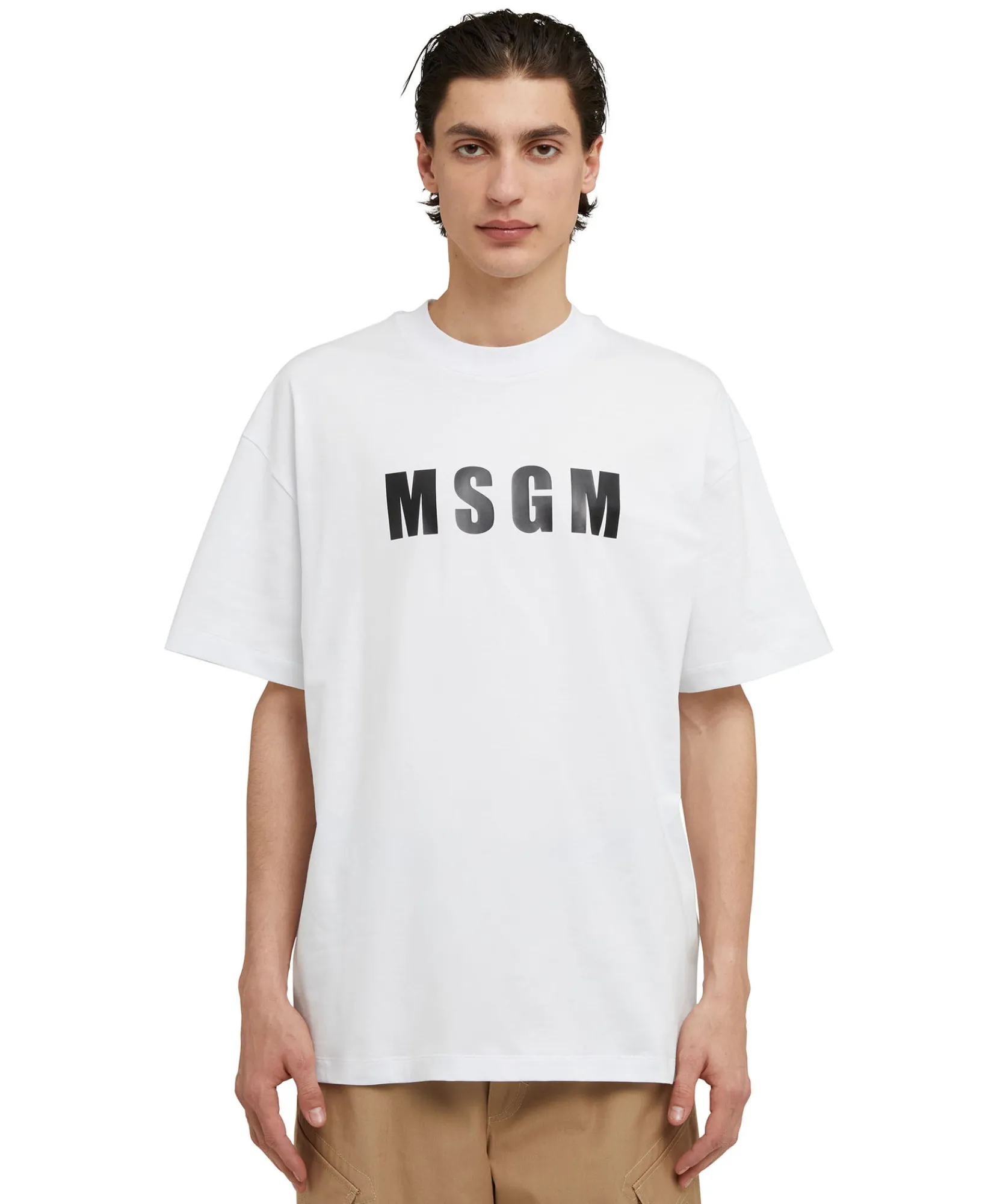 T-Shirt Girocollo In Cotone Con Logo ^MSGM Outlet