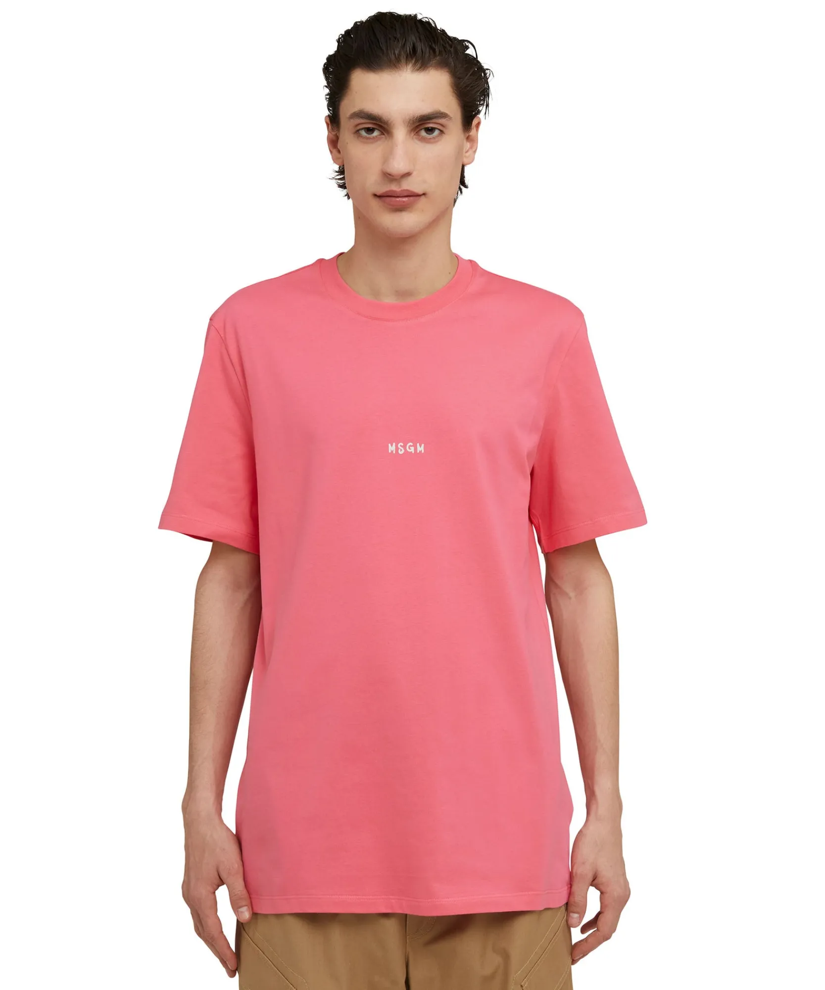 T-Shirt Girocollo In Cotone Con Micro Logo ^MSGM Best Sale