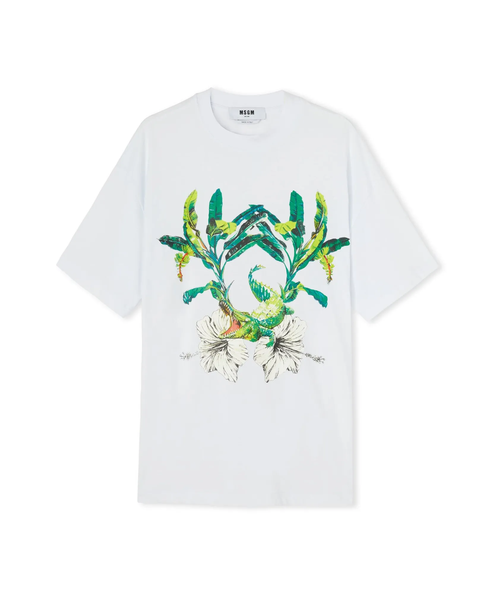 T-Shirt Girocollo In Cotone Con Con Grafica "Hibiscus Crocodile"^MSGM Flash Sale