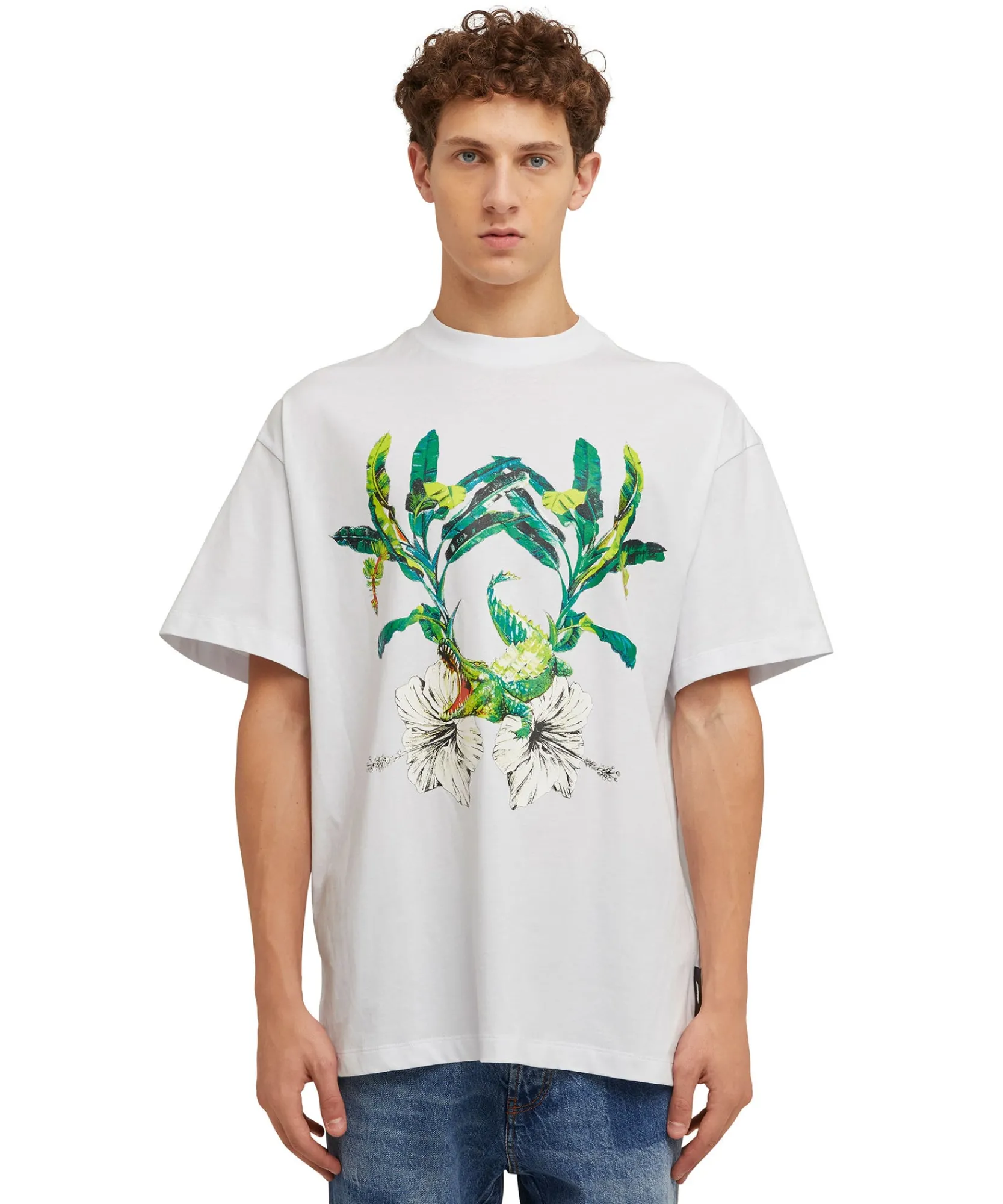 T-Shirt Girocollo In Cotone Con Con Grafica "Hibiscus Crocodile"^MSGM Flash Sale
