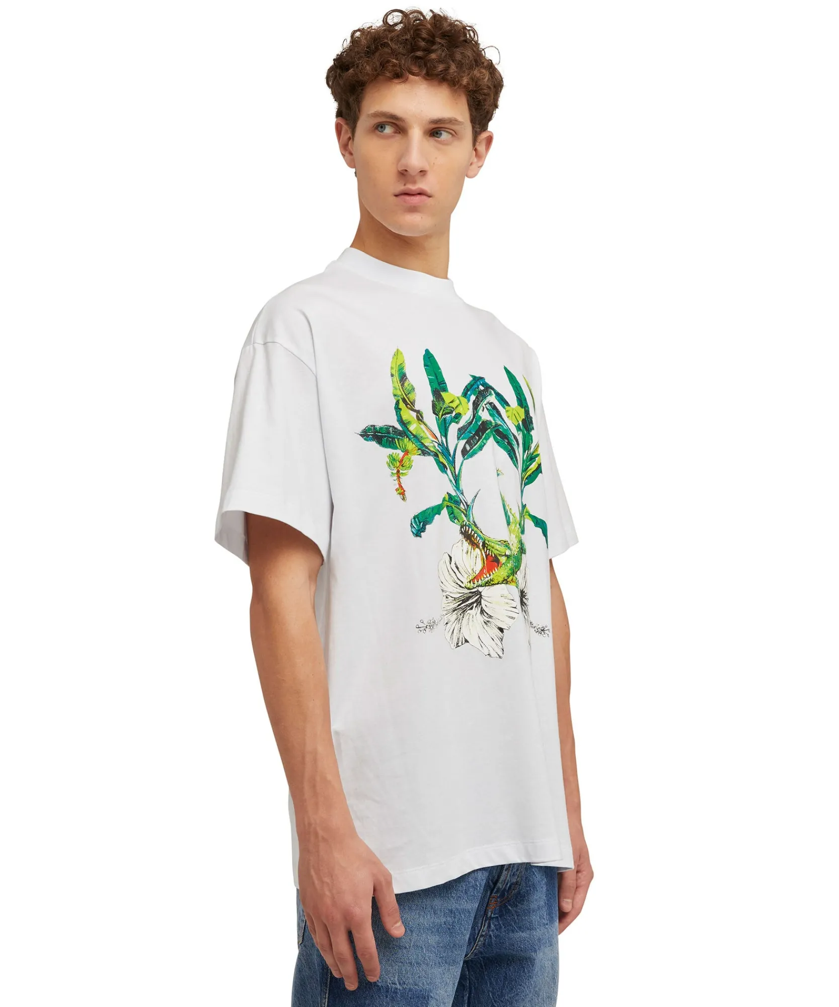 T-Shirt Girocollo In Cotone Con Con Grafica "Hibiscus Crocodile"^MSGM Flash Sale