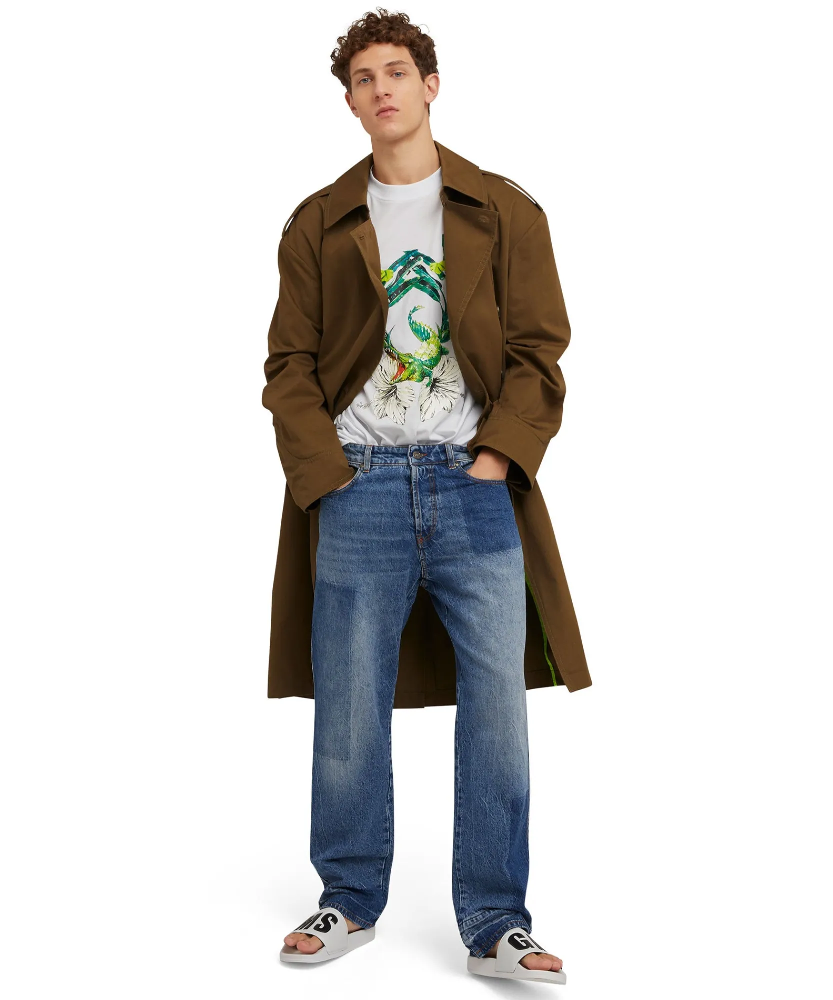 T-Shirt Girocollo In Cotone Con Con Grafica "Hibiscus Crocodile"^MSGM Flash Sale