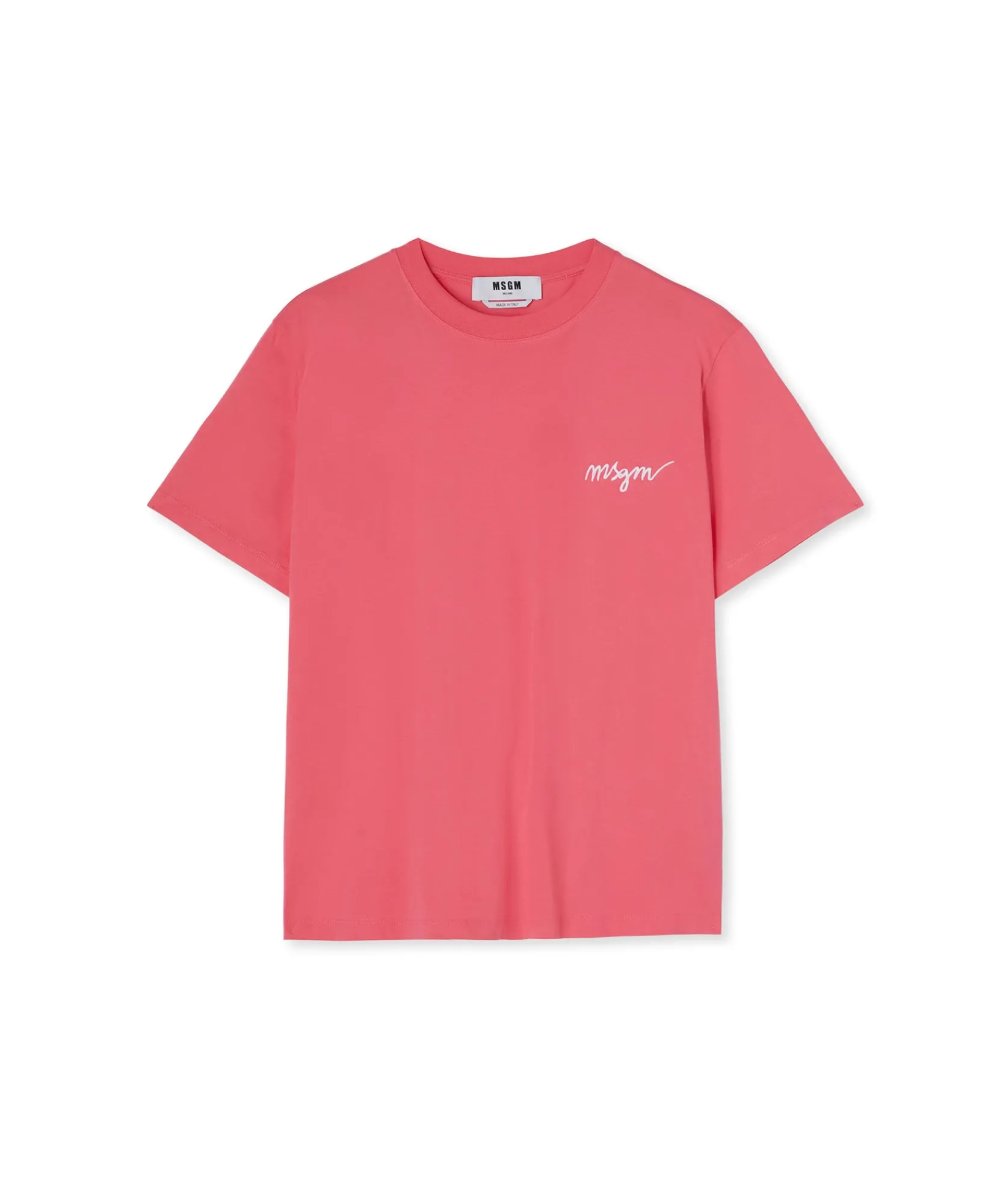 T-Shirt Girocollo In Cotone Con Logo Multicolor Corsivo Ricamato^MSGM Best