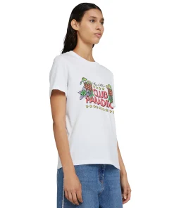 T-Shirt Girocollo In Cotone Tinta Unita Con Grafica