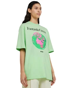 T-Shirt Girocollo In Cotone Organico Della Capsule Fantastic Green^MSGM Cheap