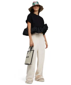 T-Shirt Girocollo In Cotone Con Balza In Taffeta^MSGM Cheap